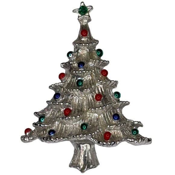 Gerry's Jewelry - Gerrys Christmas Tree Pin Brooch Holiday Silver-Tone Rhinestone Star Top Vintage